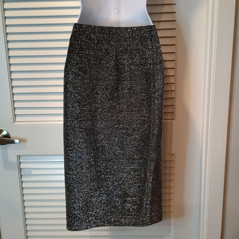 Express Elegant Black and Silver Metallic Pencil Skirt Size Small Petite - Picture 3 of 6